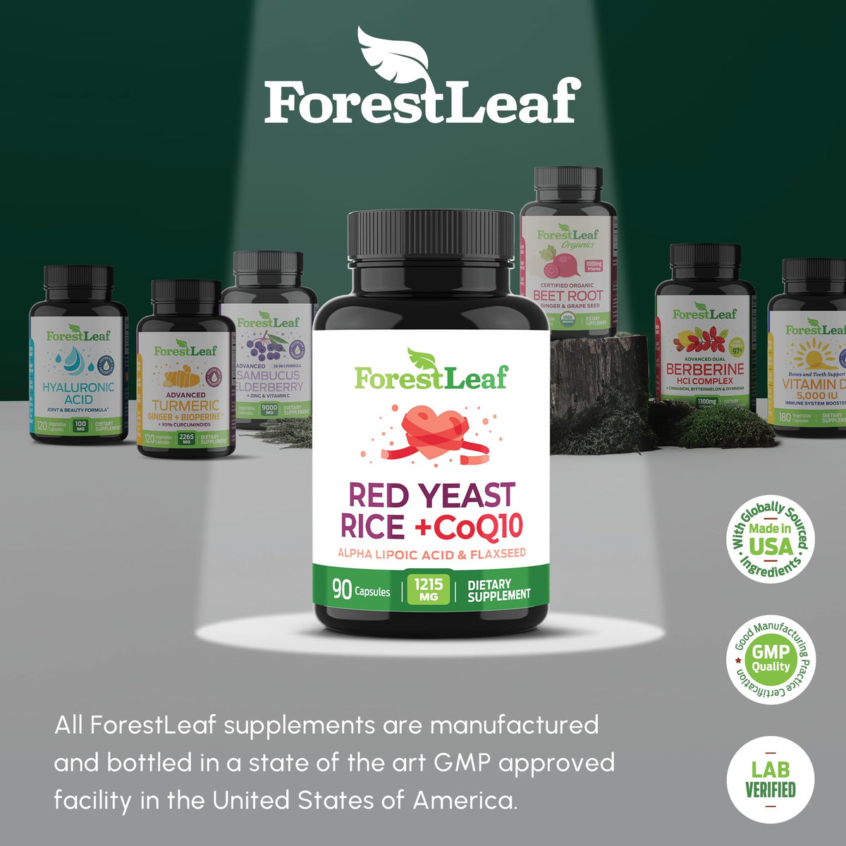 Red Yeast Rice 1215 mg CoQ10 Alpha Lipoic Acid Flaxseed 90 Capsules D4275