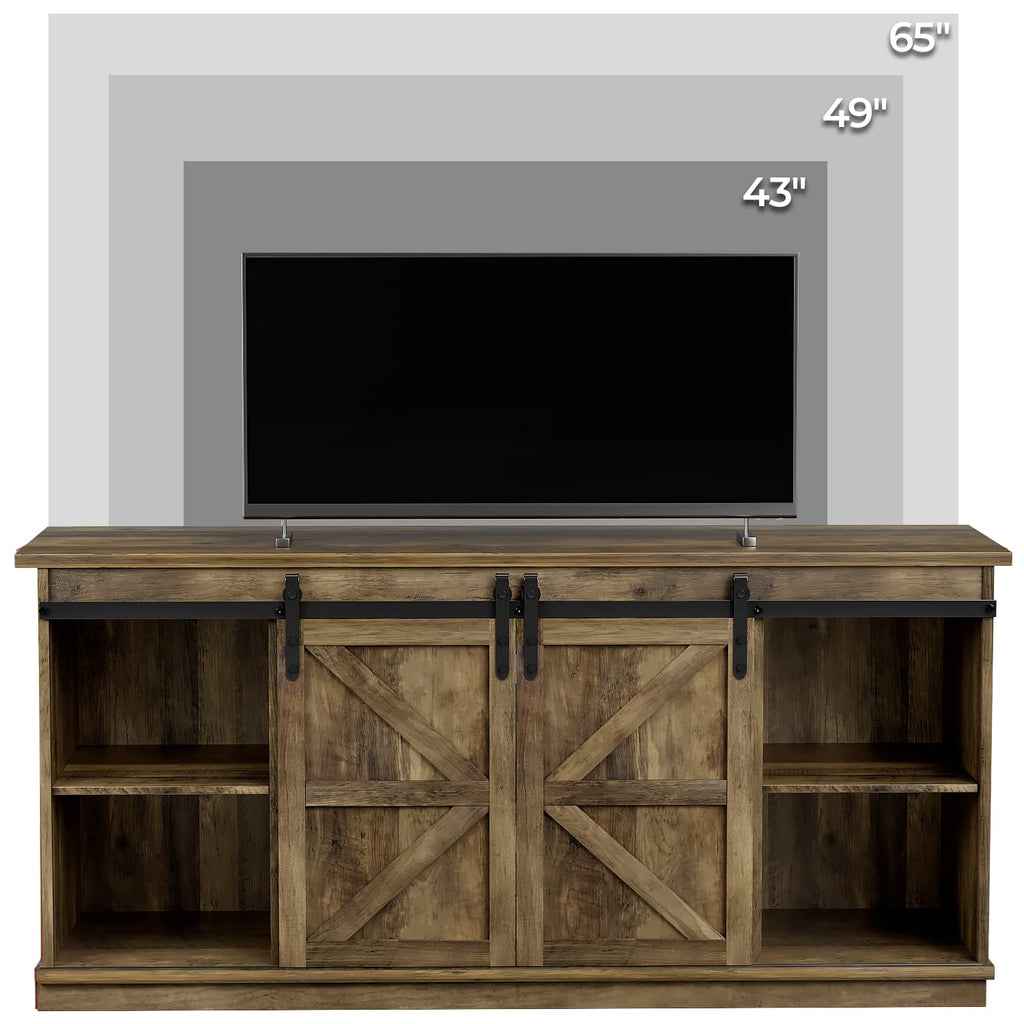 Farmhouse TV Stand for 65 Inch TV with Sliding Barn Doors and Storage Cabinets V481