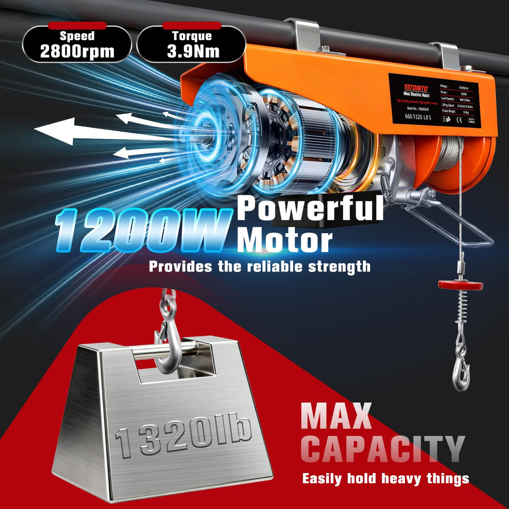 1320Lbs Electric Hoist with 13ft Remote Control P3225