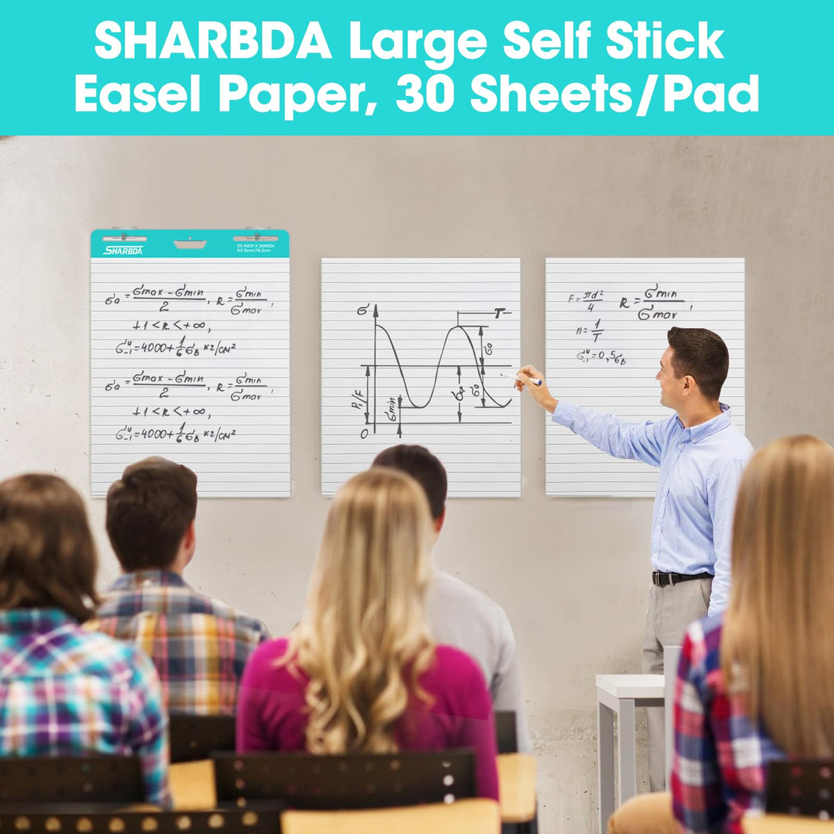 Self-Stick Flip Chart Paper, 25 x 30 inch, 4 Pads, 120 Sheets C2088