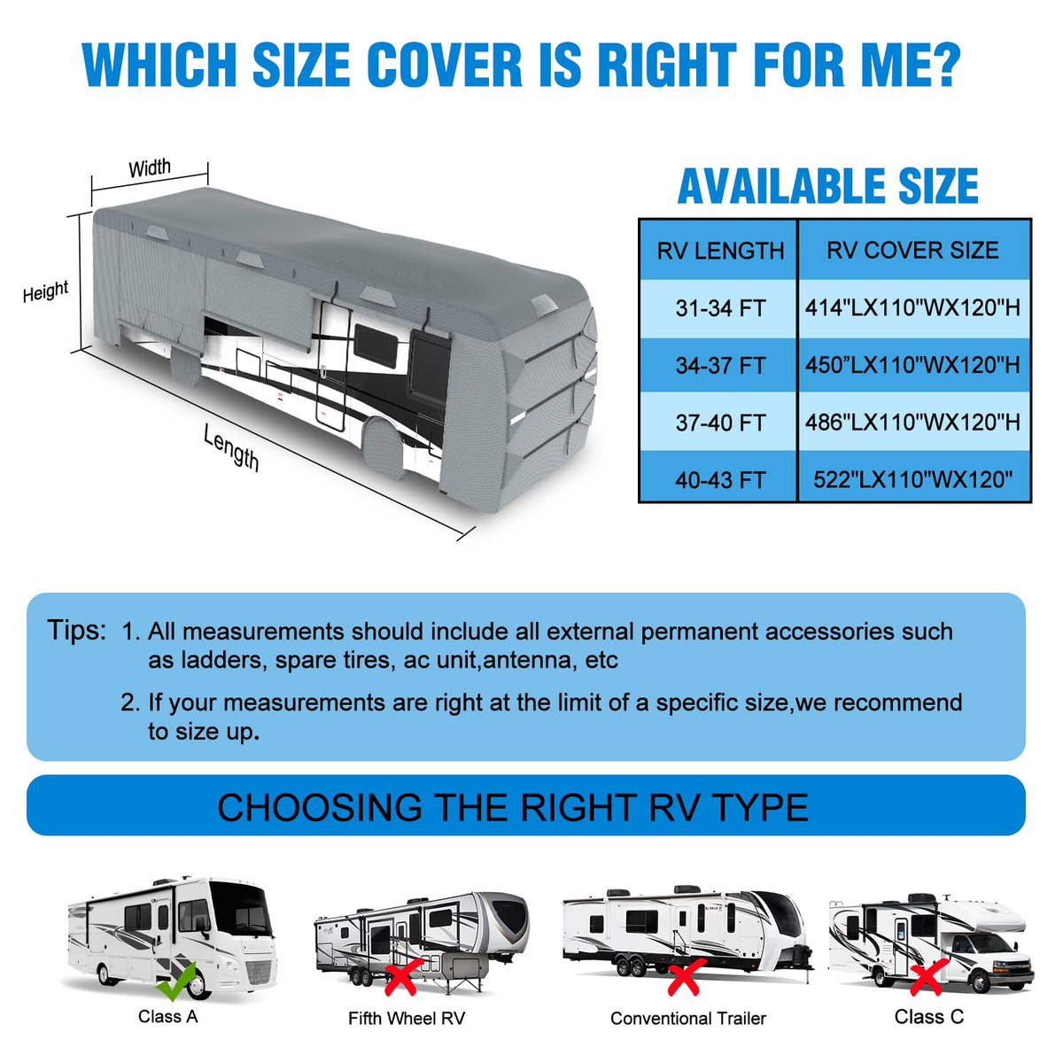 37'-40' Class A Motorhome RV Cover G4601