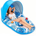 Inflatable Pool Float Lounger with Canopy and Cup Holders F57388