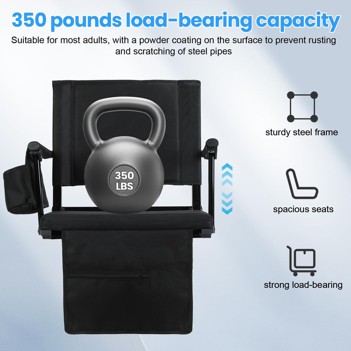 2 Pcs Folding Stadium Seat with Back Support and Cushion V3866