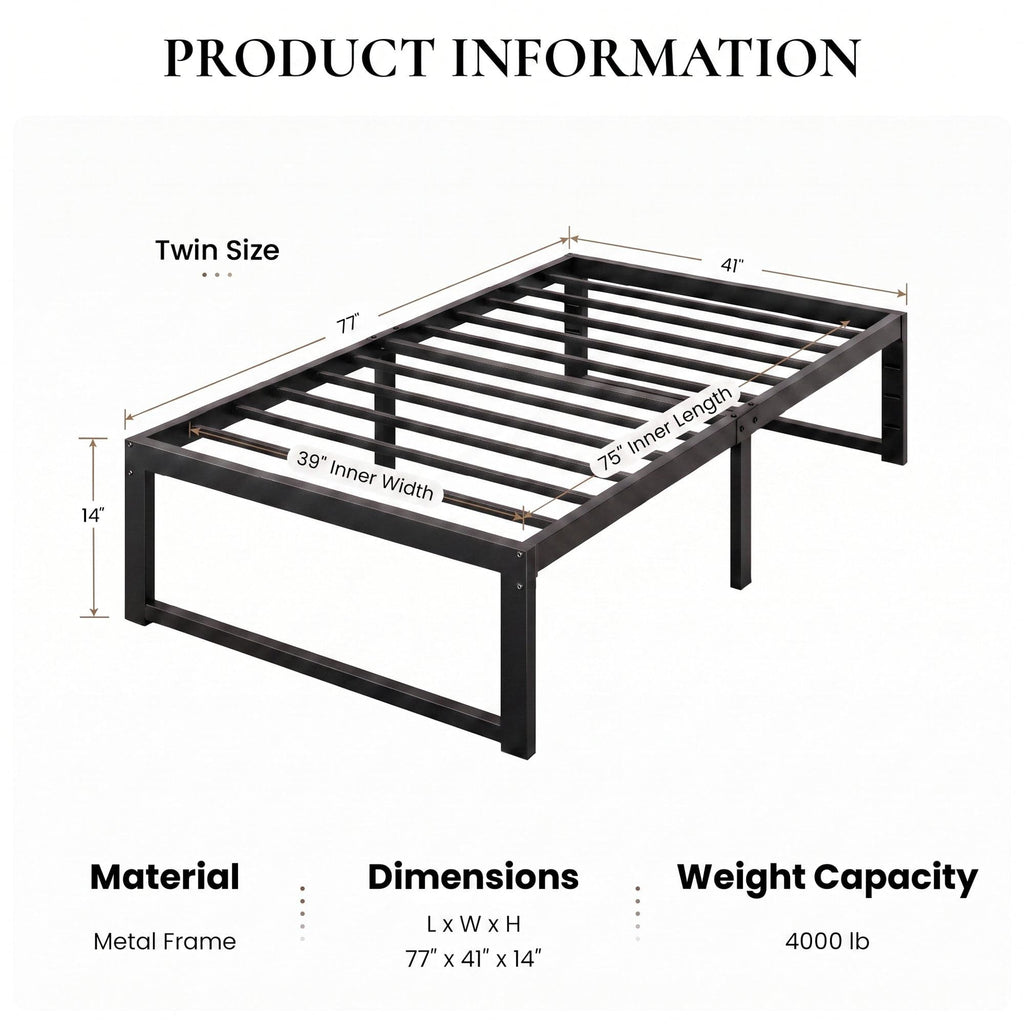14 Inch Heavy Duty Twin Metal Bed Frame L650