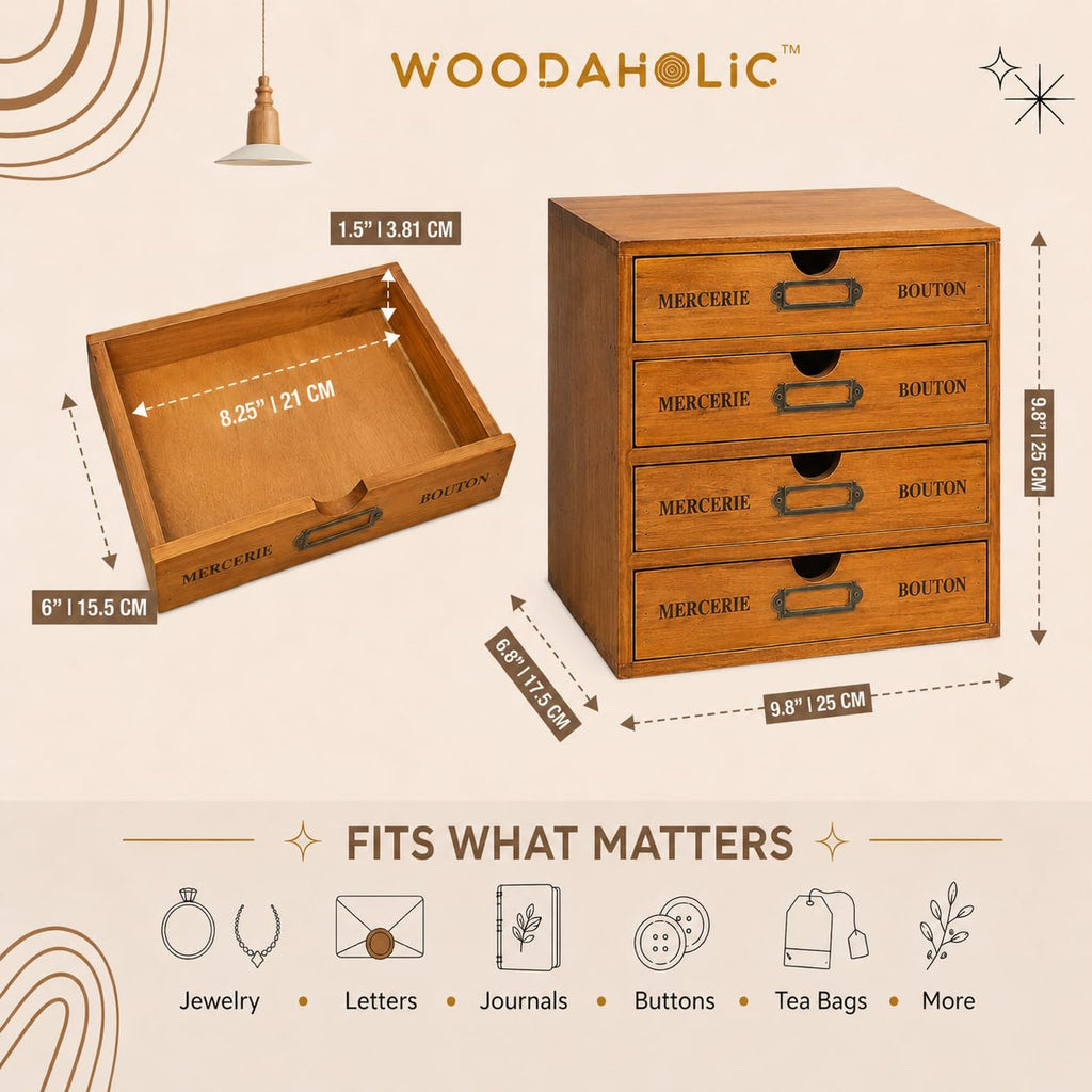 Modular Stackable 4 Drawer Wood Storage Box Z17486