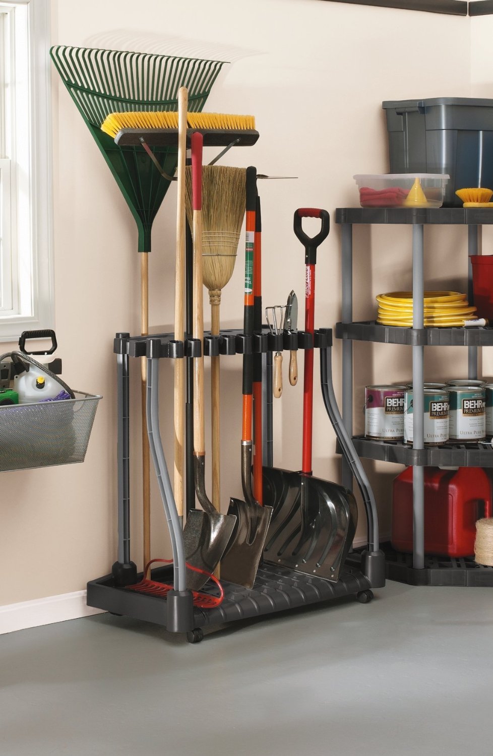 Black Wheeled Garage Tool Tower Rack L965706