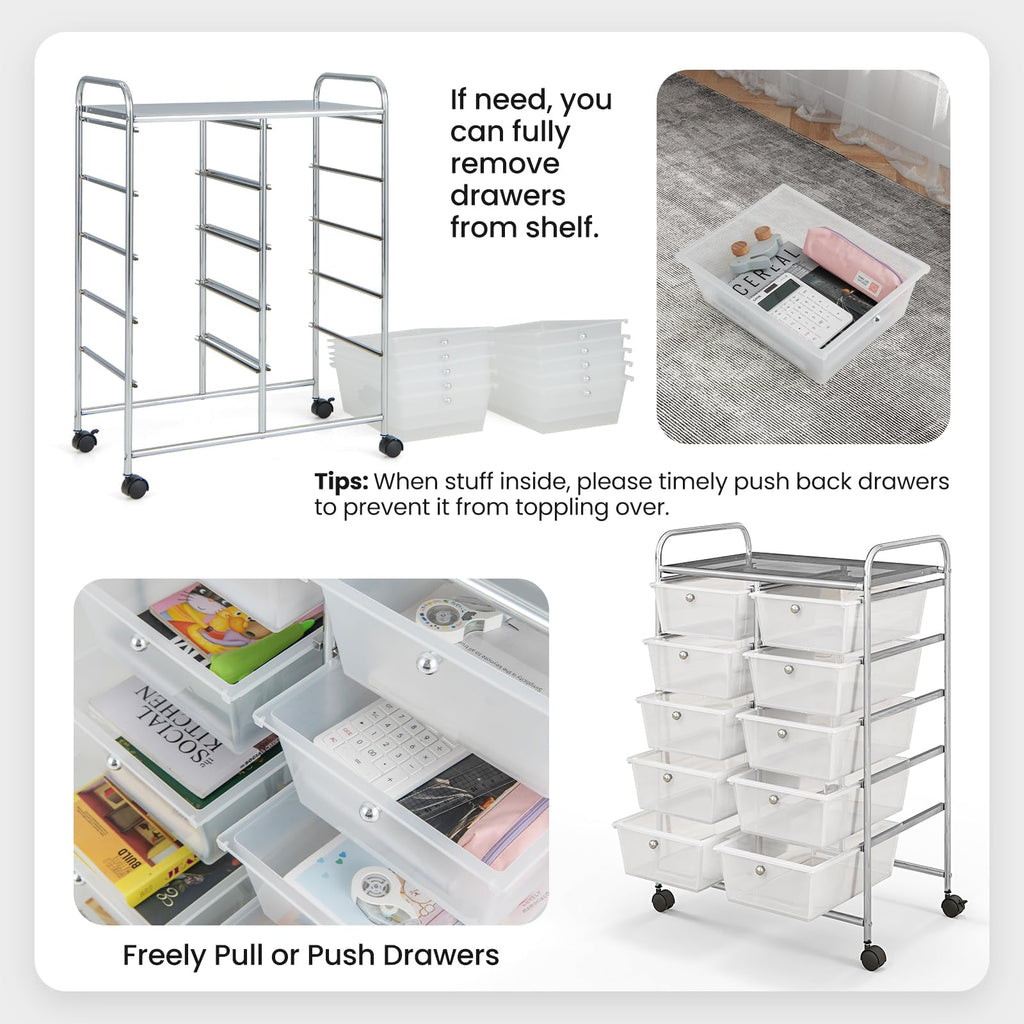 10 Drawer Rolling Storage Cart with Metal Frame R106
