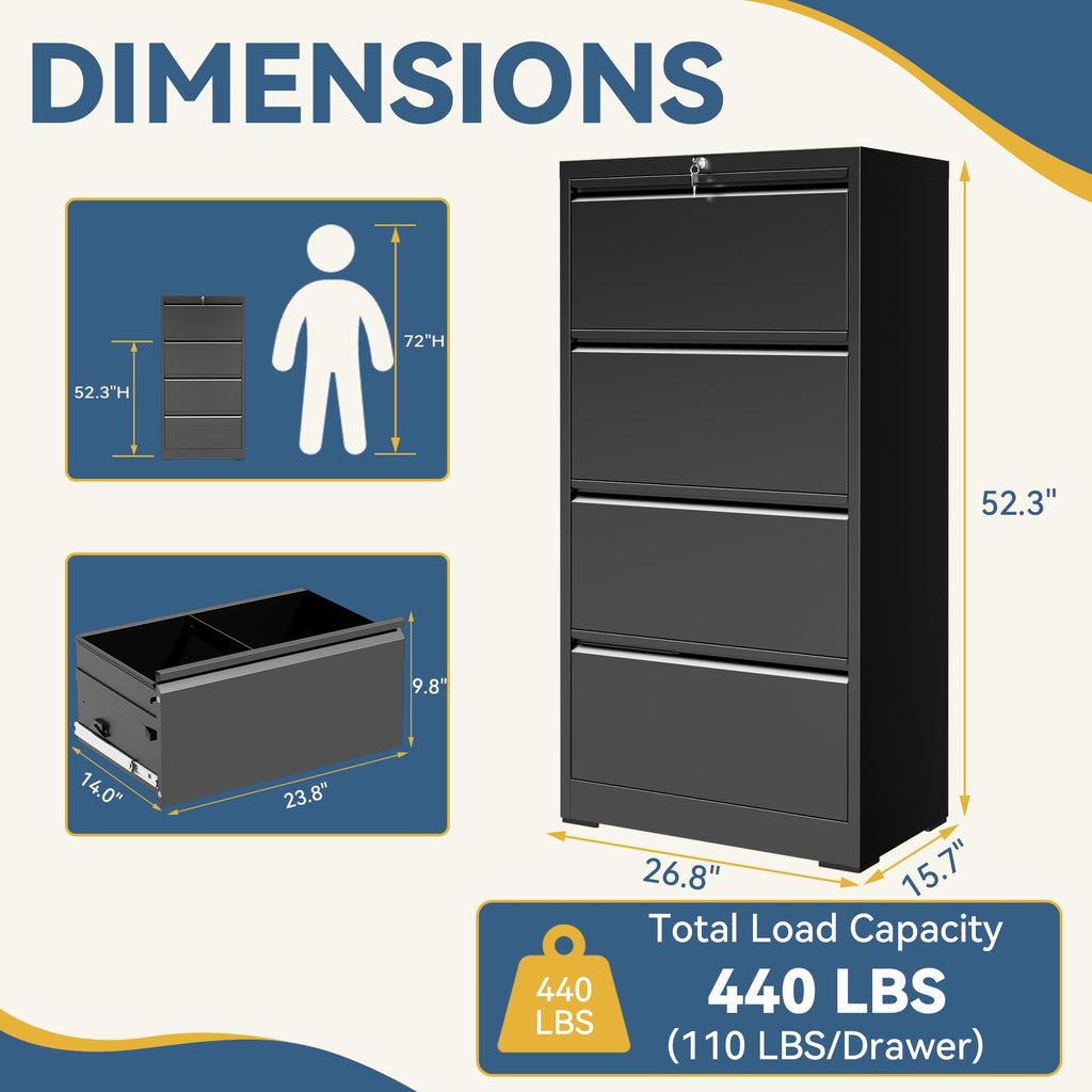 4 Drawer Black Metal File Cabinet with Lock O103793