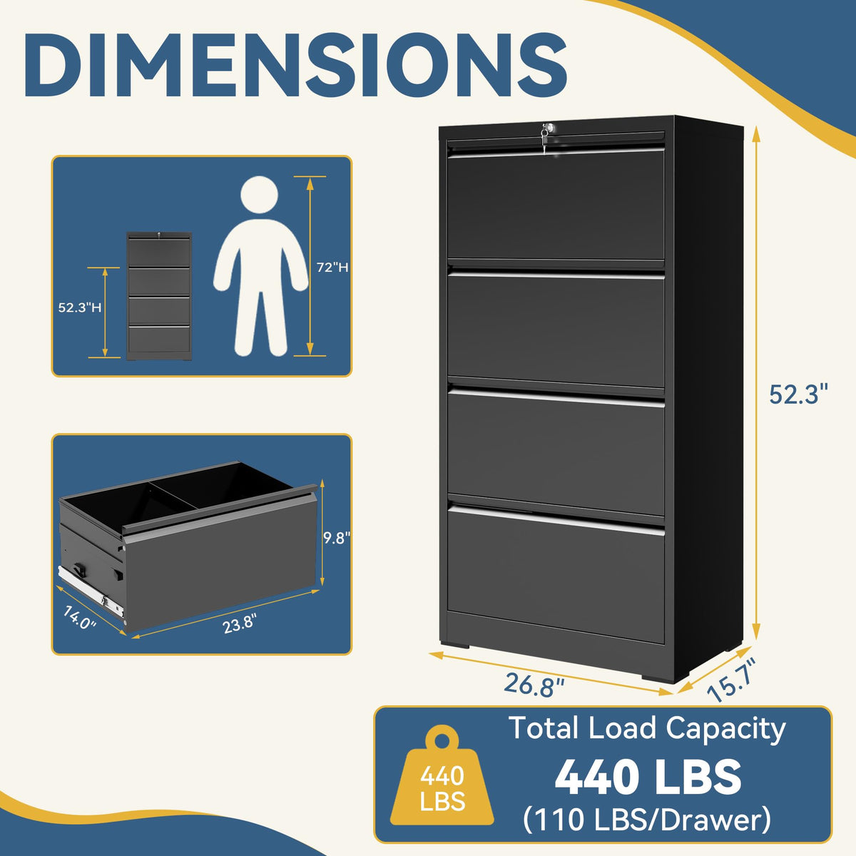 4 Drawer Black Metal File Cabinet with Lock O103793