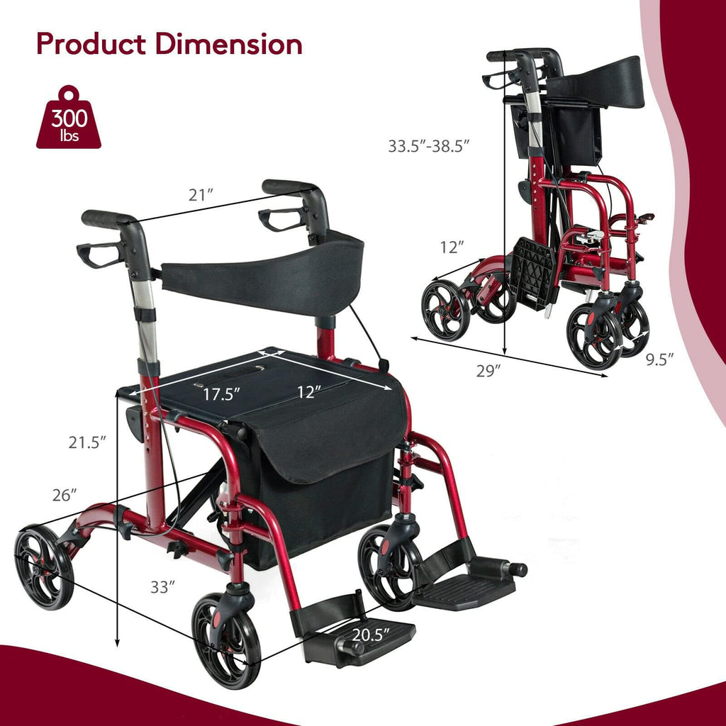 2 in 1 Folding Rollator Walker with Seat V19338
