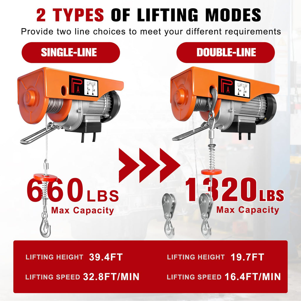 1320Lbs Electric Hoist with 13ft Remote Control P3225