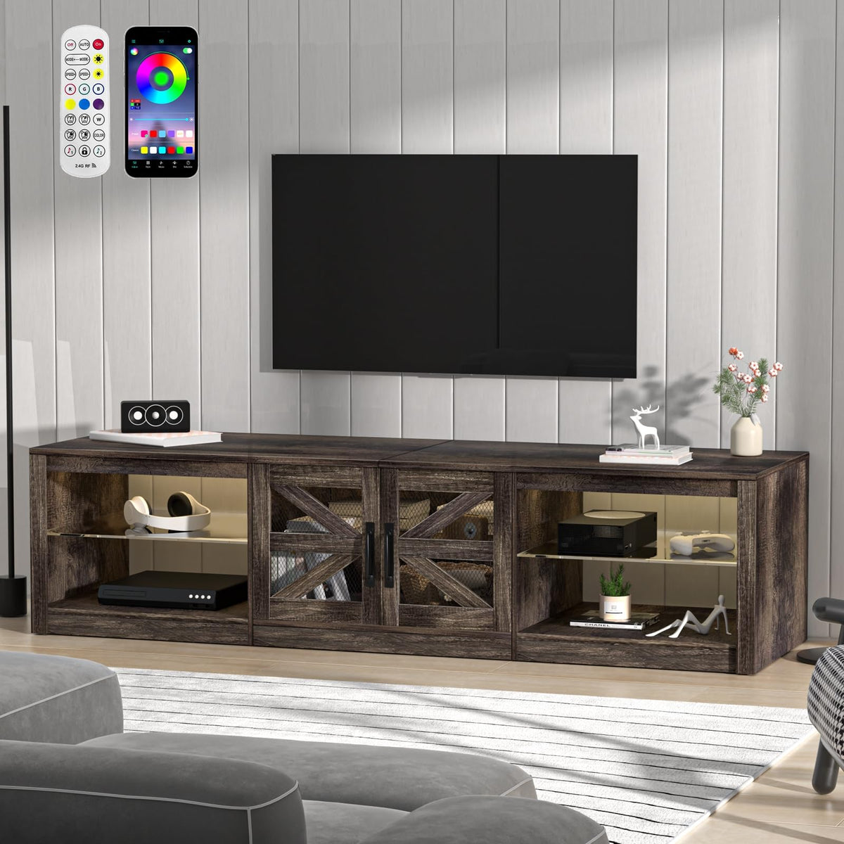 Rustic Brown Grey TV Stand with Sliding Barn Door Y97183