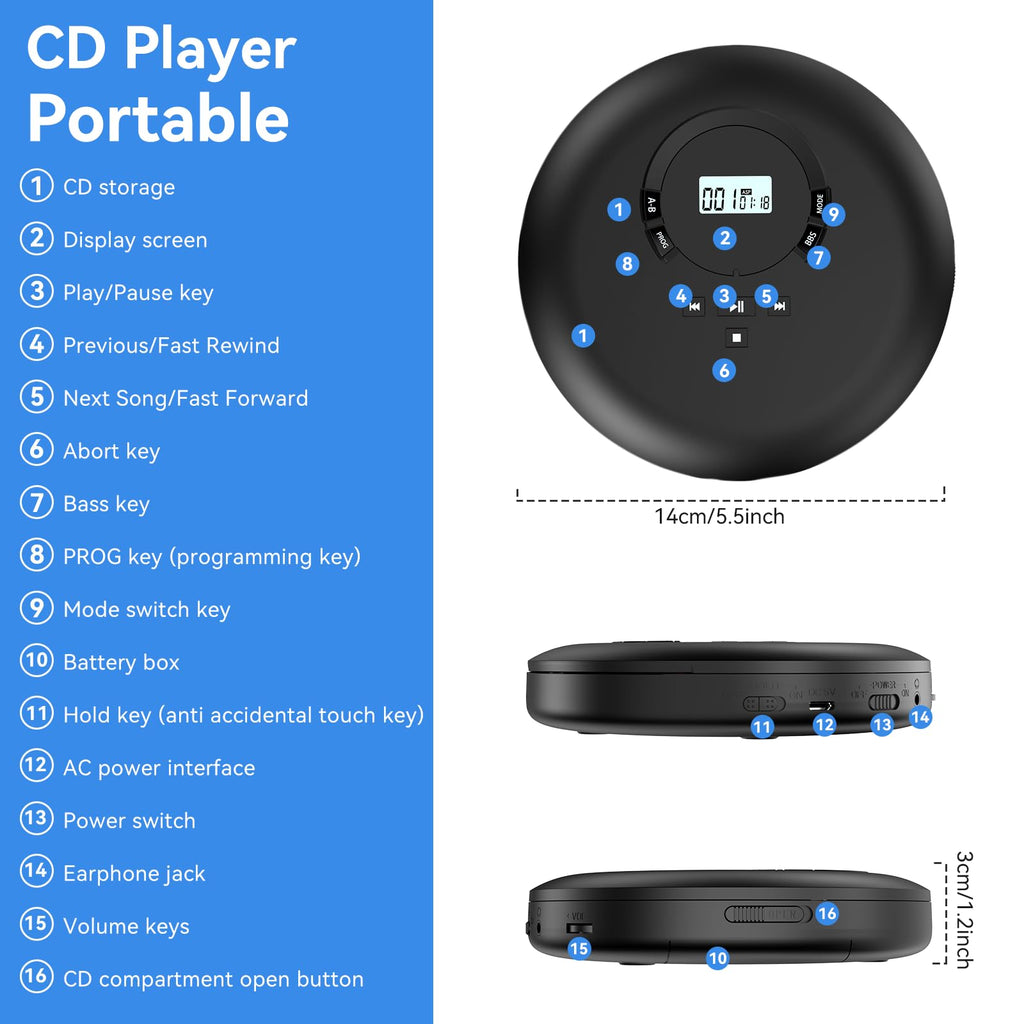 Portable CD Player with Headphones LCD Display L9590