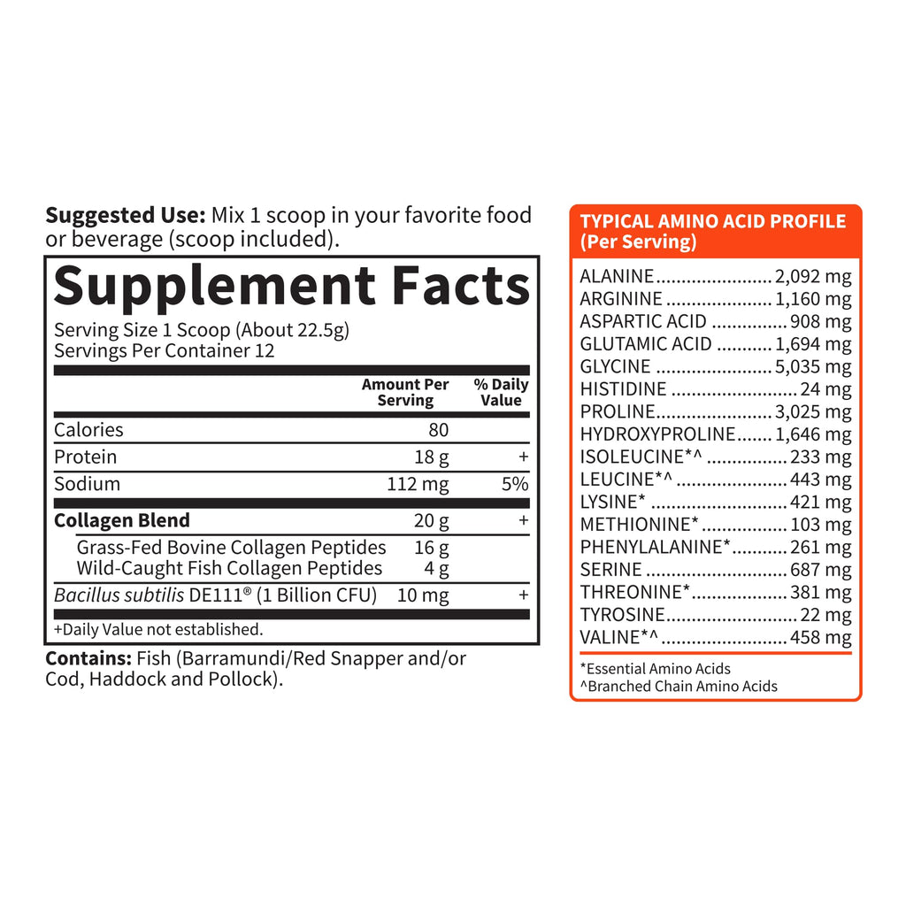 Marine & Grass-Fed Collagen Peptides Powder with Probiotics & BCAAs Unflavored X153877