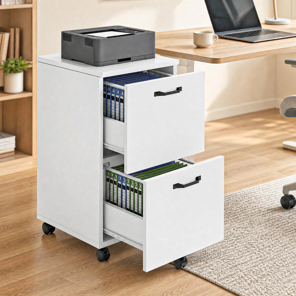 2 Drawer White Rolling Wood File Cabinet R81852