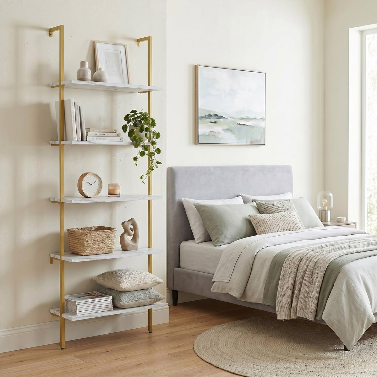 White 5-Tier Ladder Bookshelf Y63913