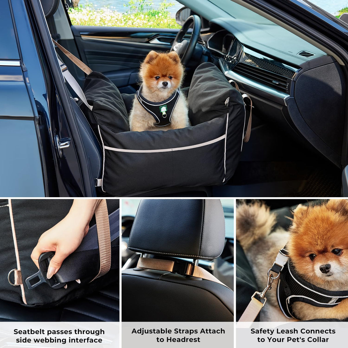 Waterproof Dog Car Seat with Safety Leash, Black G921117