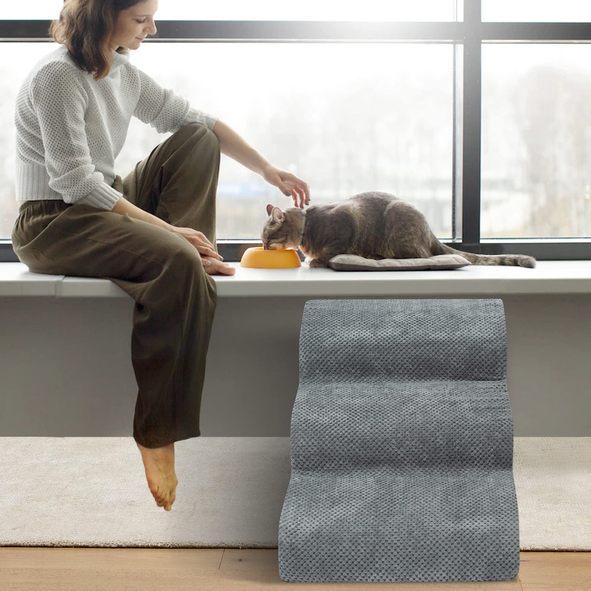 High Density Foam Dog Stairs 3 Steps Grey E579