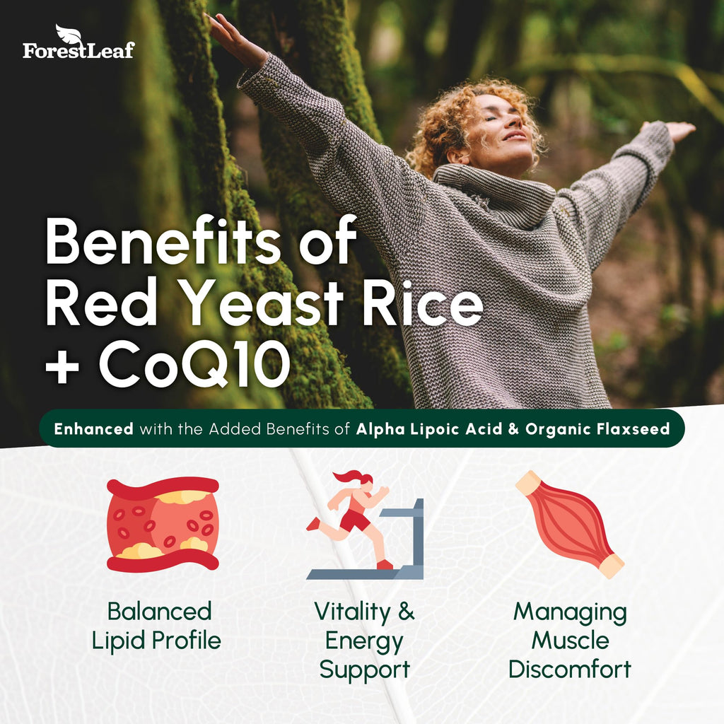 Red Yeast Rice 1215 mg CoQ10 Alpha Lipoic Acid Flaxseed 90 Capsules D4275