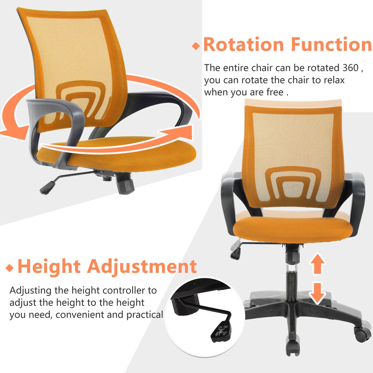 Orange Office Chair with Lumbar Support W7113