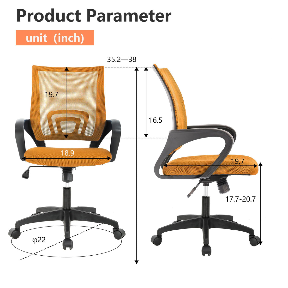 Orange Office Chair with Lumbar Support W7113