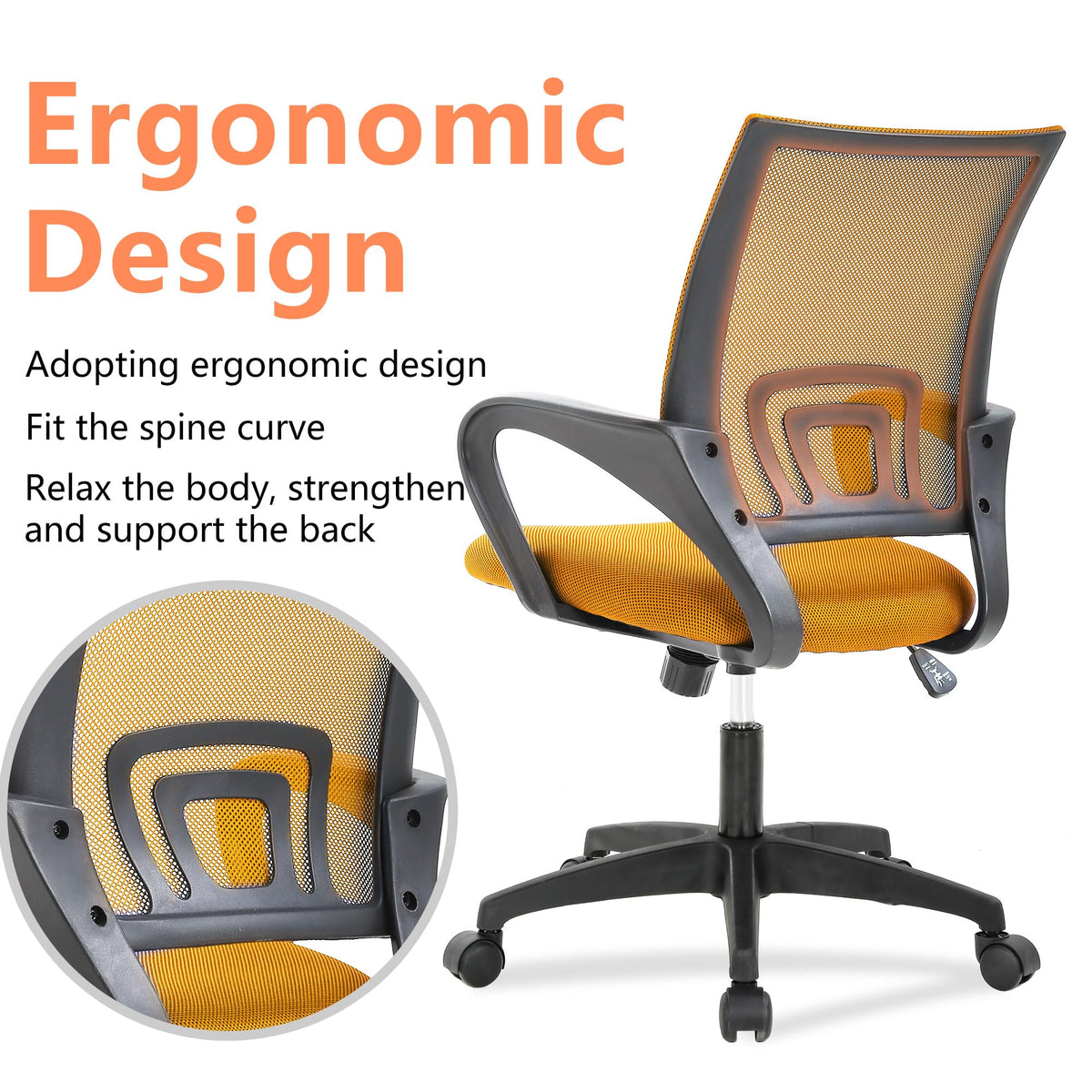 Orange Office Chair with Lumbar Support W7113
