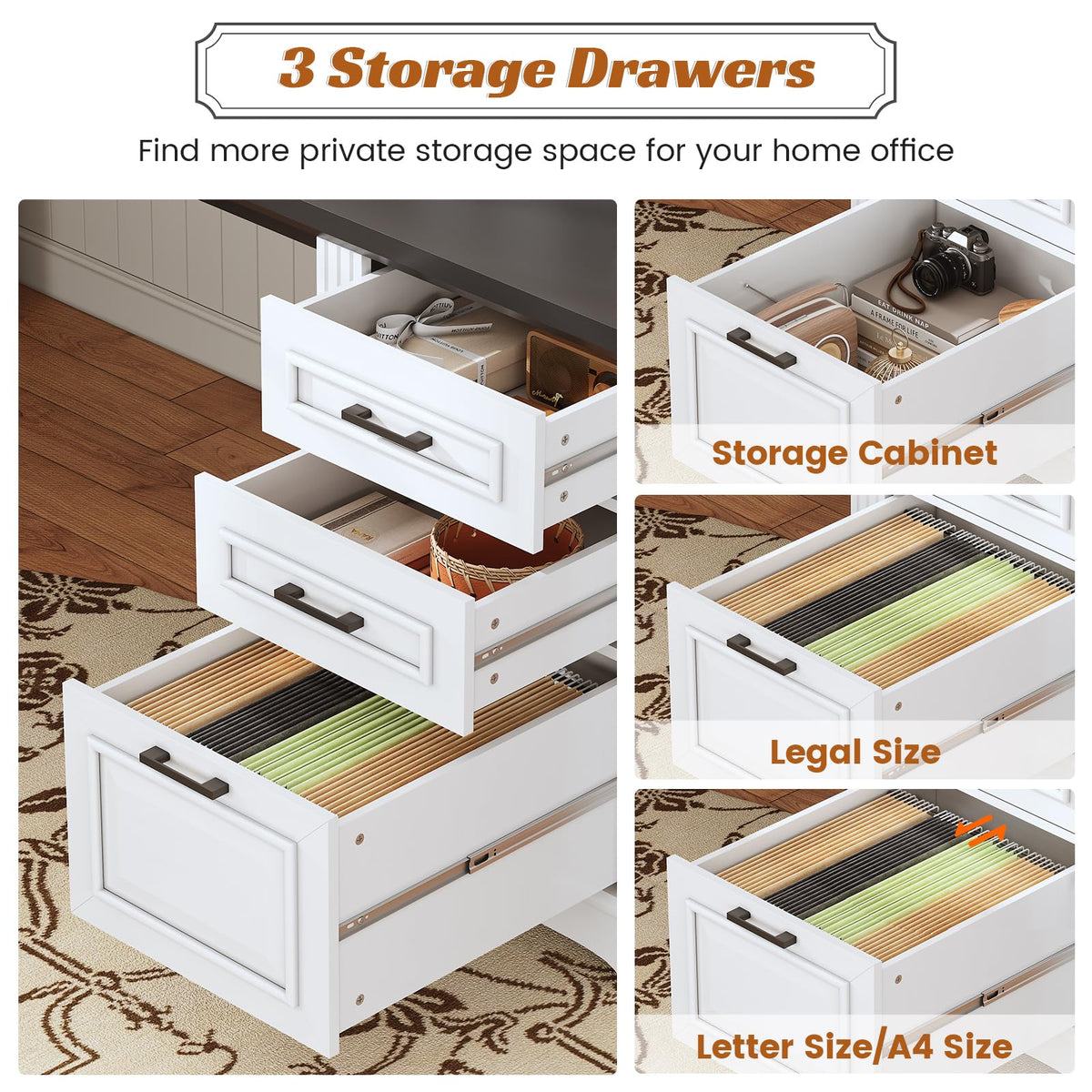 White Office Desk with 3 Drawers X40433