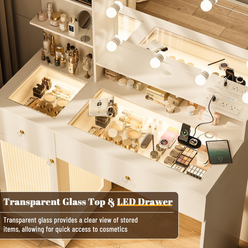 40" White Vanity Desk with Mirror and Lights O145879