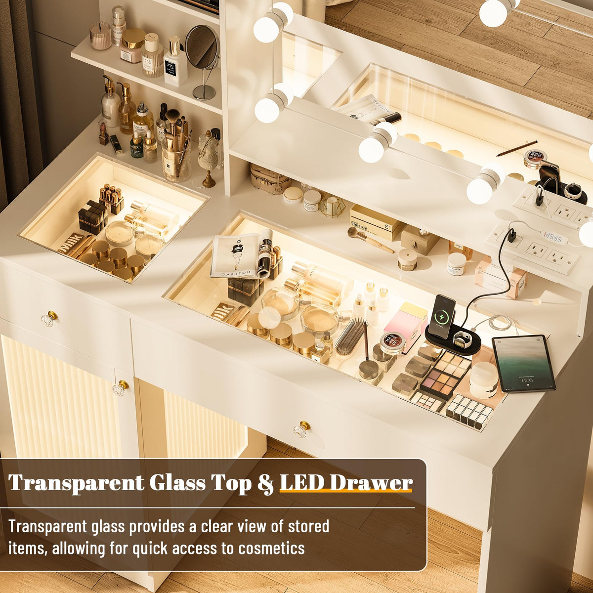 40" White Vanity Desk with Mirror and Lights O145879