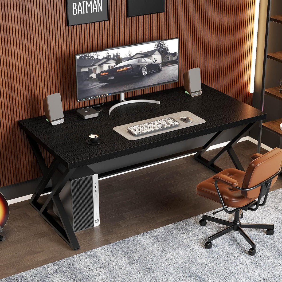 Black 47 Inch Metal and Wood Computer Desk T68312
