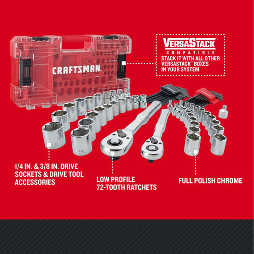 1/4 and 3/8 Inch Drive 71 Piece Mechanics Tool Set R5992