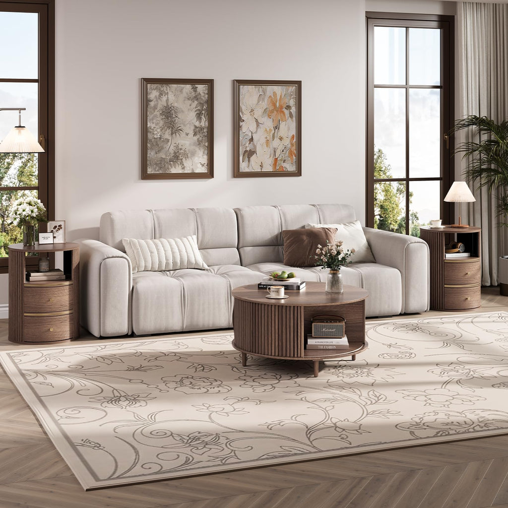 Round Coffee Table with Storage, 31.5", Walnut P774