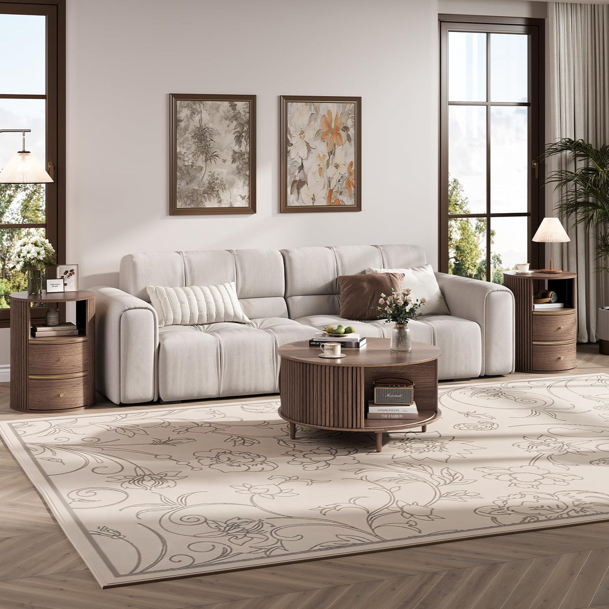 Round Coffee Table with Storage, 31.5", Walnut P774