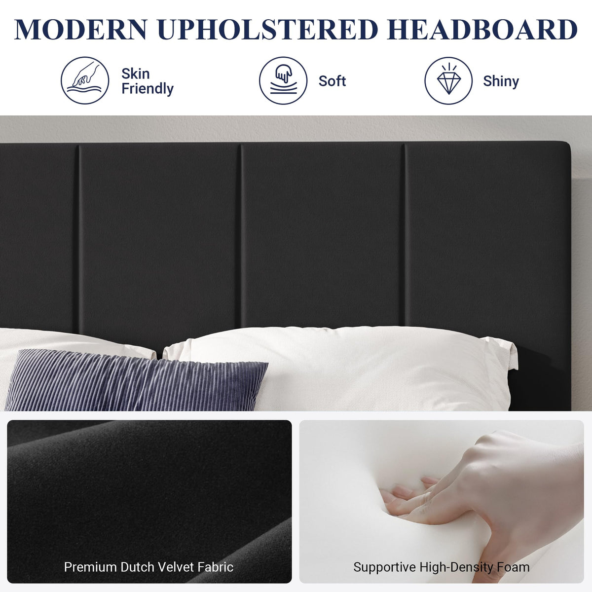 Queen Size Black Dutch Velvet Upholstered Platform Bed Frame B370393
