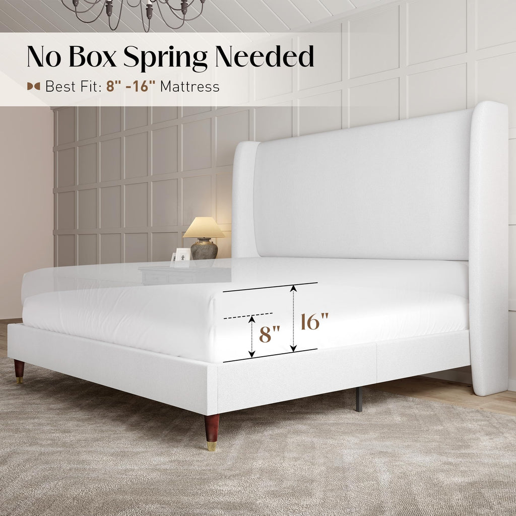 Queen Bed Frame Upholstered Bed White J175