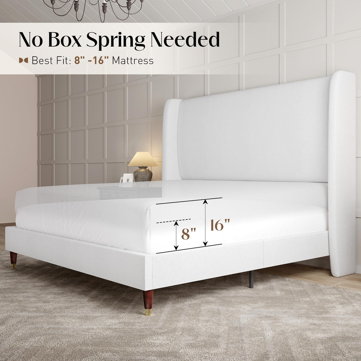 Queen Bed Frame Upholstered Bed White J175
