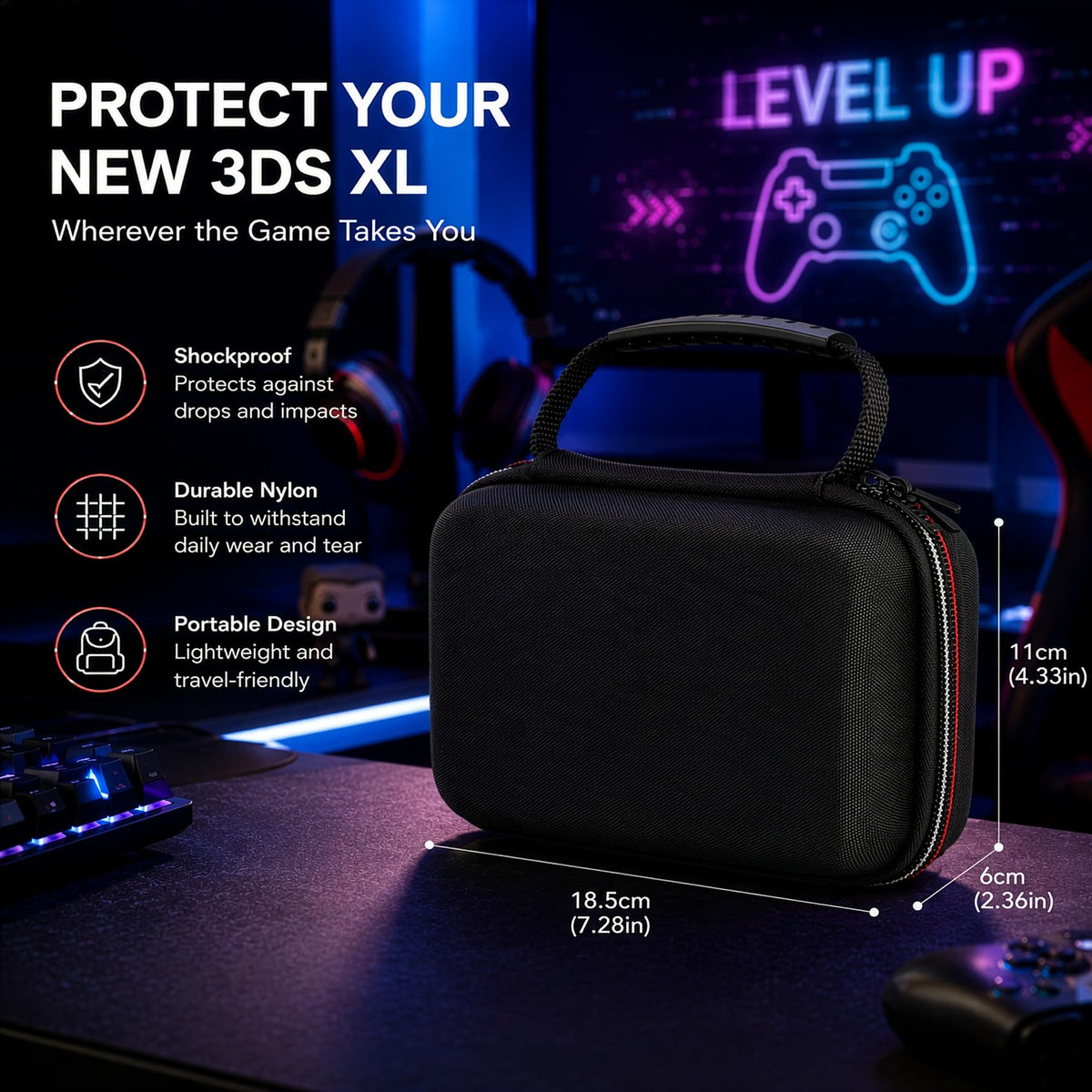 Carrying Case for New 3DS XL LL with Hard Shell and Charging Cable Z267293