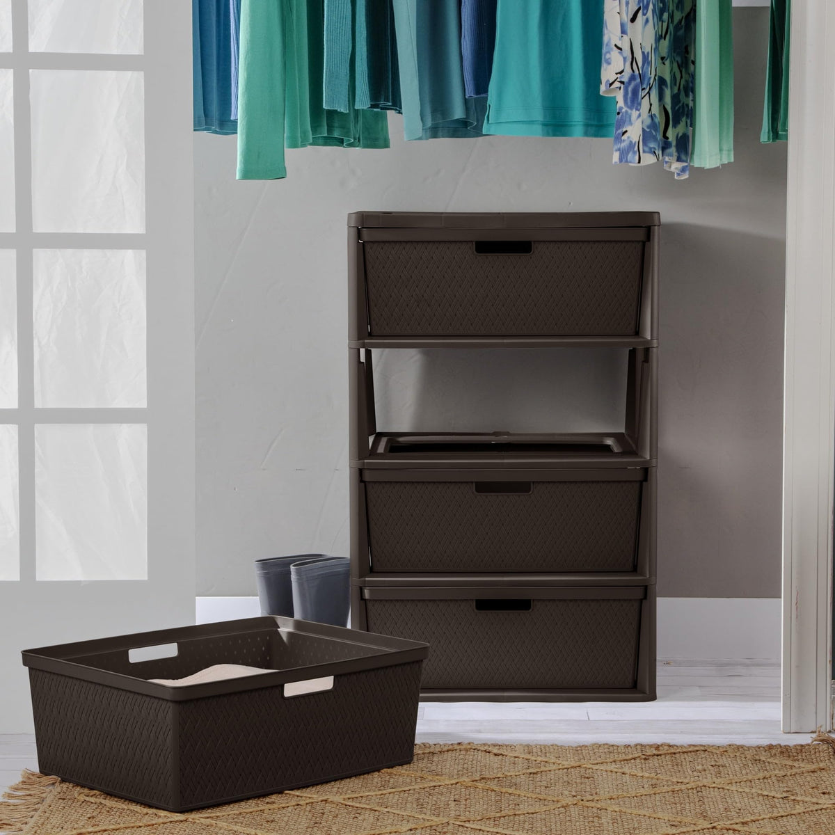 Brown 4 Drawer Plastic Storage Tower N432480