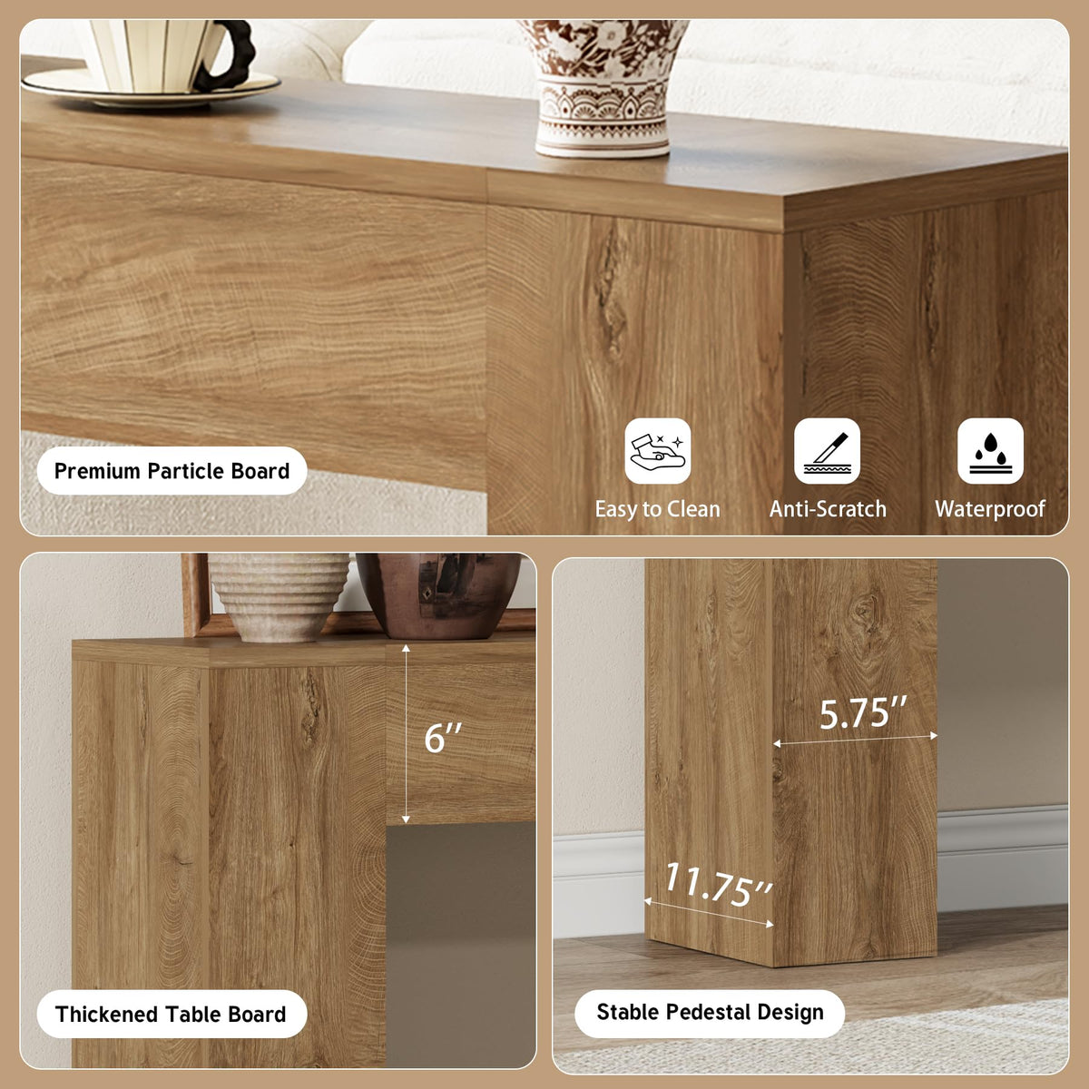 43-Inch Light Oak Brown Wood Console Table I5509