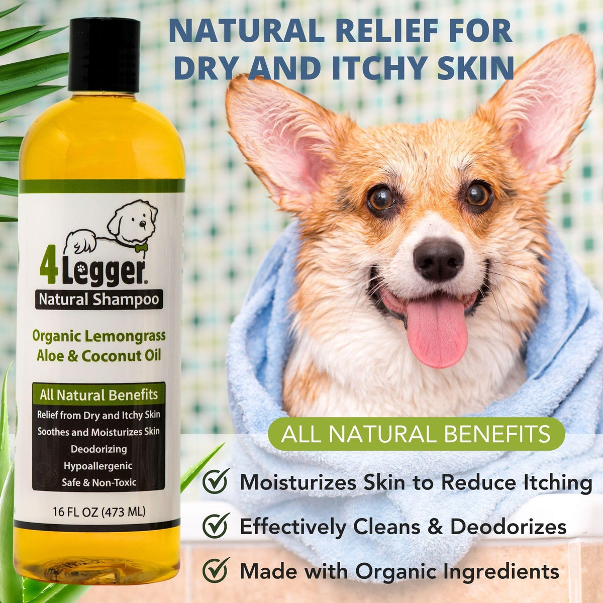 Certified Organic Hypoallergenic Dog Shampoo with Aloe and Lemongrass 16 oz R7354