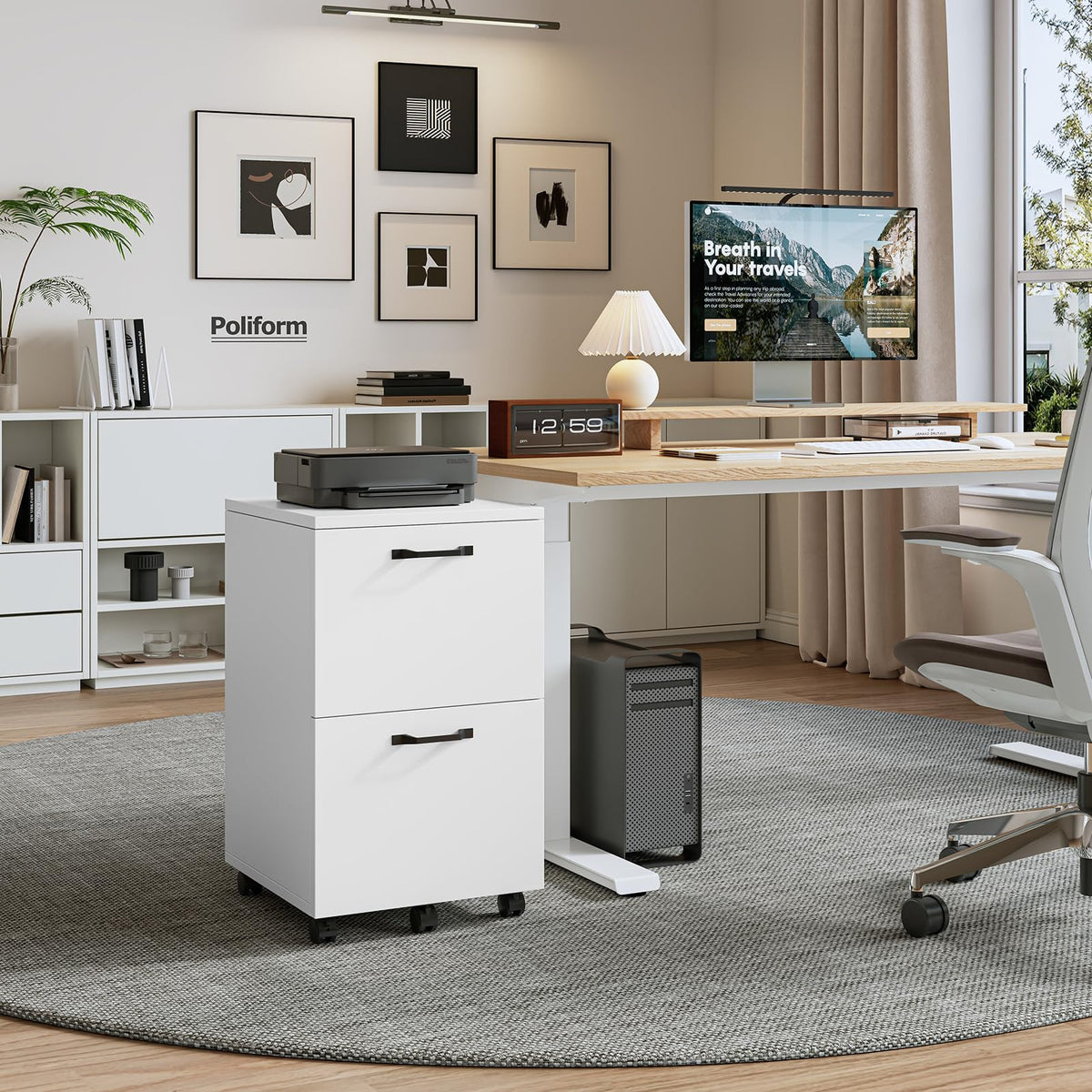 2 Drawer White Rolling Wood File Cabinet R81852