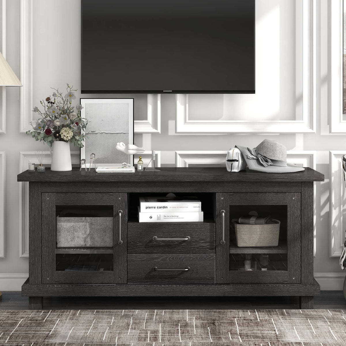 Espresso Particleboard TV Stand with Two Drawers I515