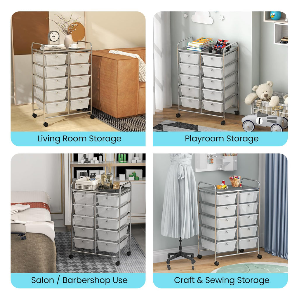 10 Drawer Rolling Storage Cart with Metal Frame R106