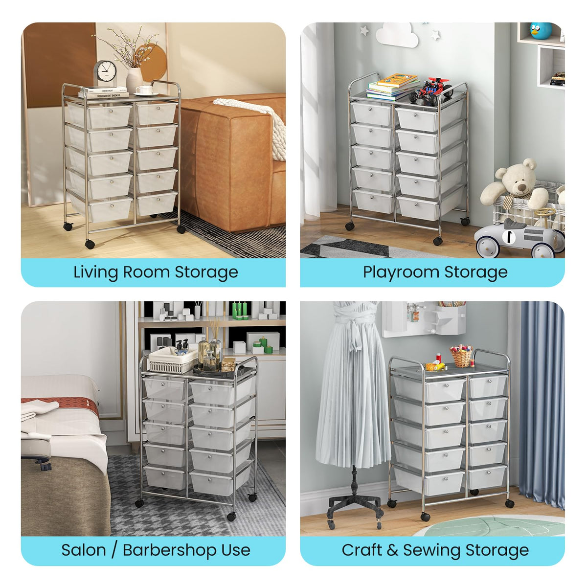 10 Drawer Rolling Storage Cart with Metal Frame R106