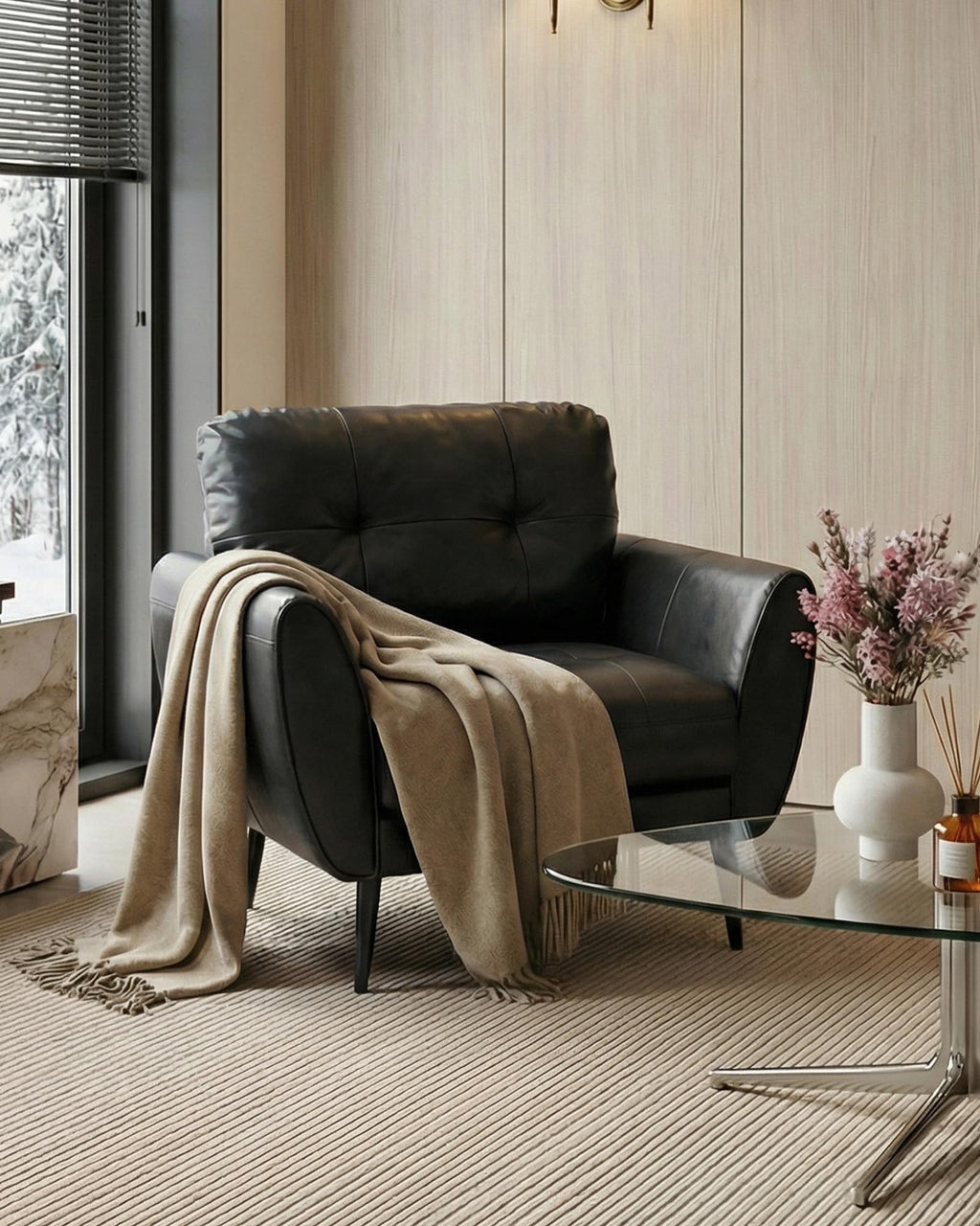 Black Leather Tufted Accent Chair N890