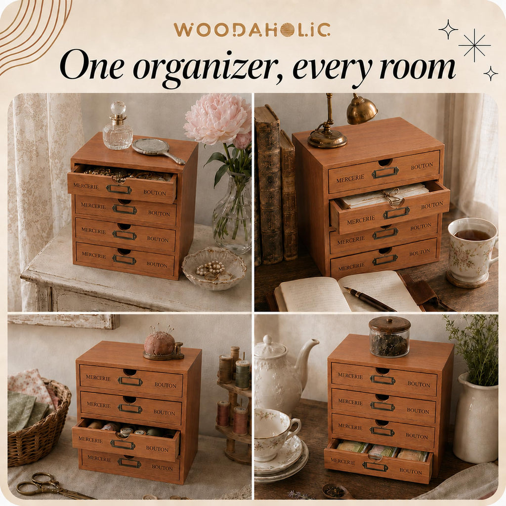 Modular Stackable 4 Drawer Wood Storage Box Z17486