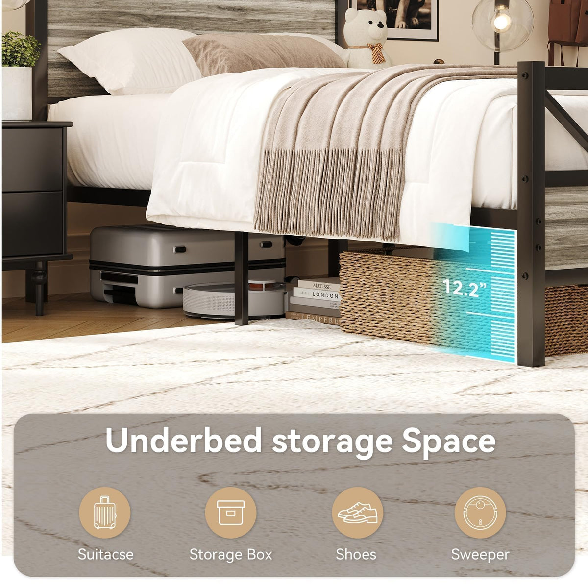 Wash Grey Twin Size Bed Frame with Tall Headboard L8689