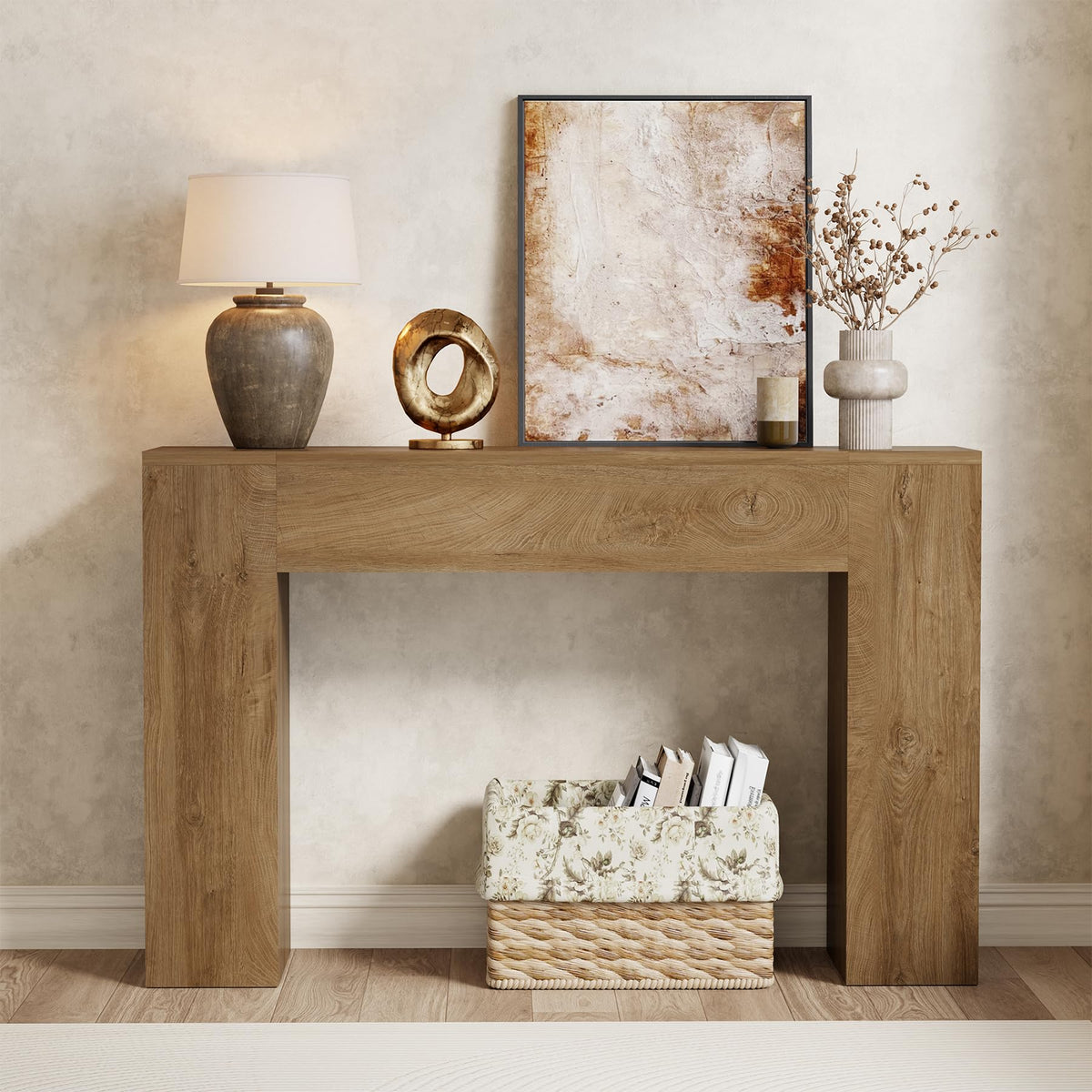 43-Inch Light Oak Brown Wood Console Table I5509