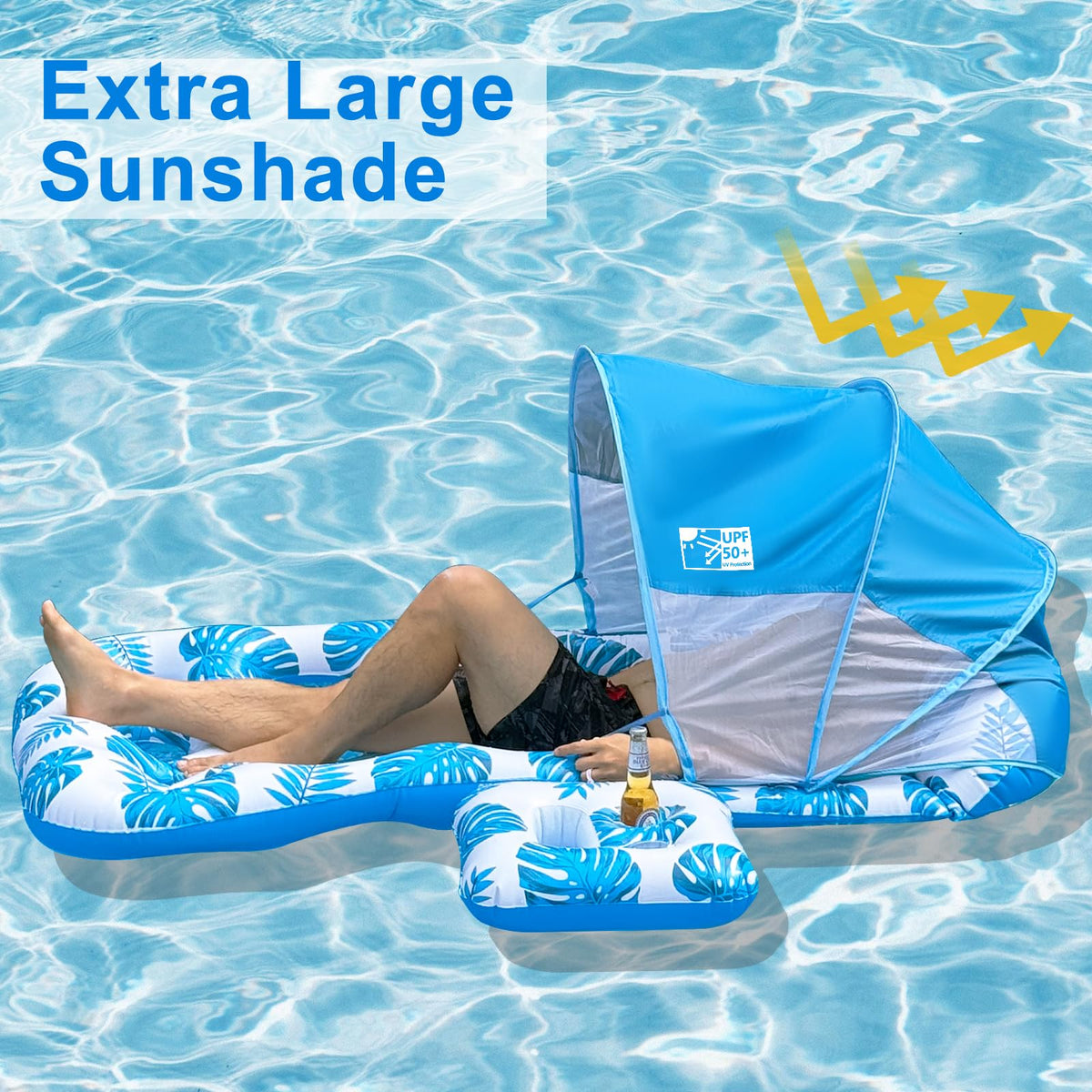 Inflatable Pool Float with UPF 50+ Sunshade Canopy Q940