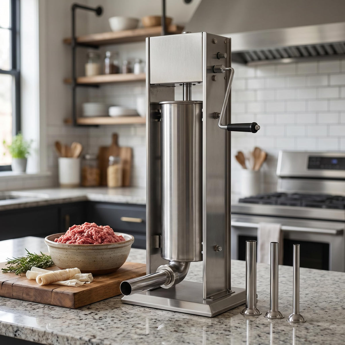 Stainless Steel Dual Speed 15lb/7L Sausage Stuffer with 4 Nozzles K8510